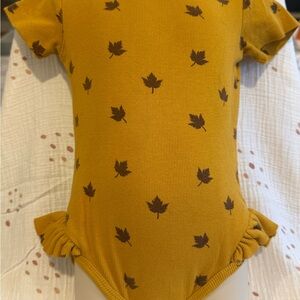 Maple Leaf Print Mustard Kids One Piece